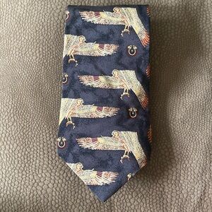 Vintage 100% Silk Black Egyptian Hawk Print Metropolitan Museum of Art Tie